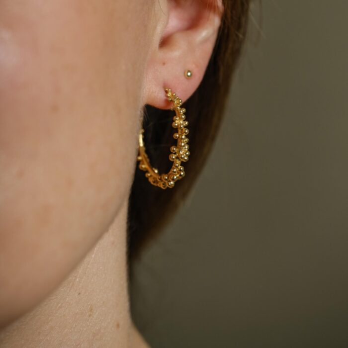 Gold Plated Granulated Hoops - Medium - Image 2