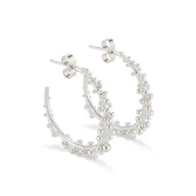 Granulated silver hoop earrings